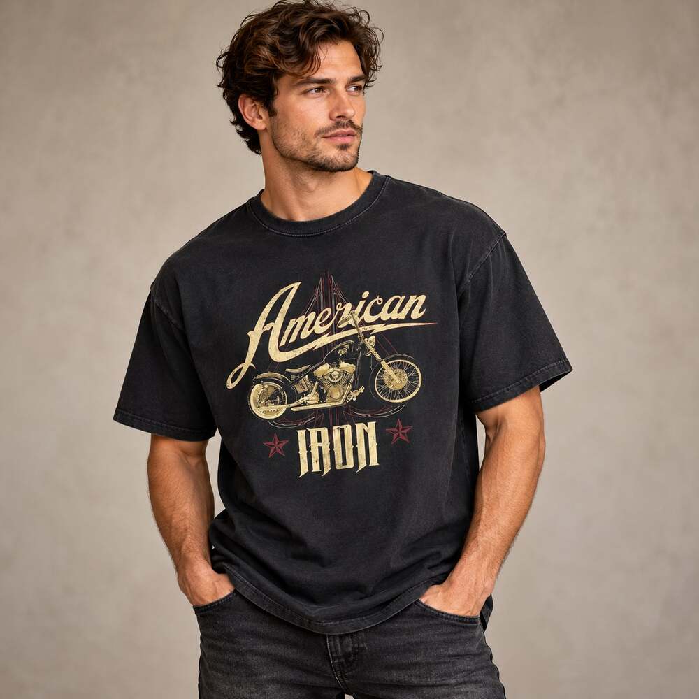 American Iron Motorcycle Chopper T Shirt Mens 2XL Black Gildan Biker Tee